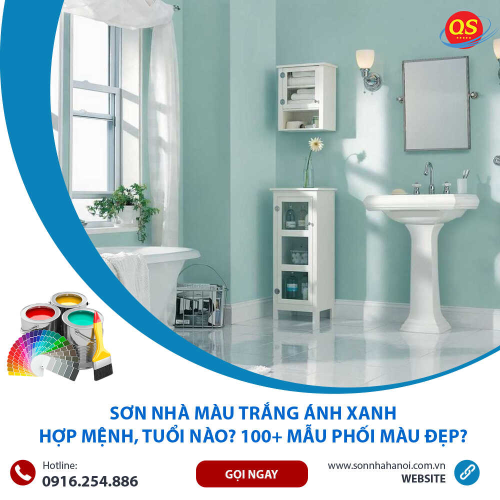 Sơn màu trắng ánh xanh cho phòng tắm