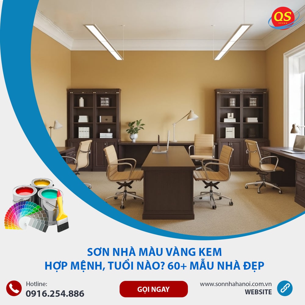 Sơn màu vàng kem cho phòng làm việc