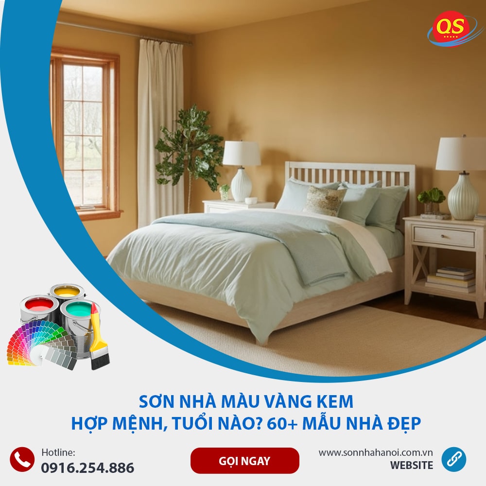 Sơn màu vàng kem cho phòng ngủ