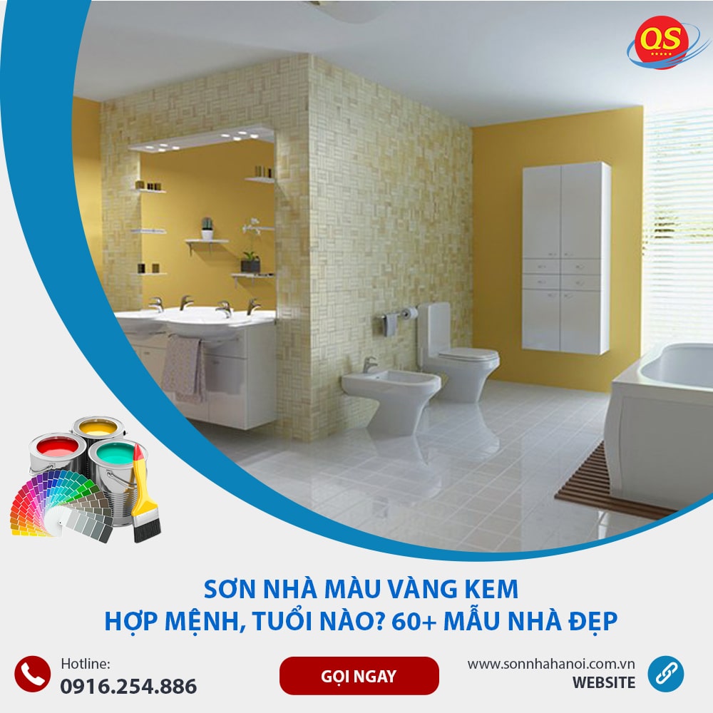 Sơn màu vàng kem cho nhà tắm, nhà vệ sinh