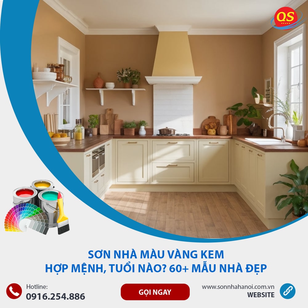 Sơn màu vàng kem cho nhà bếp