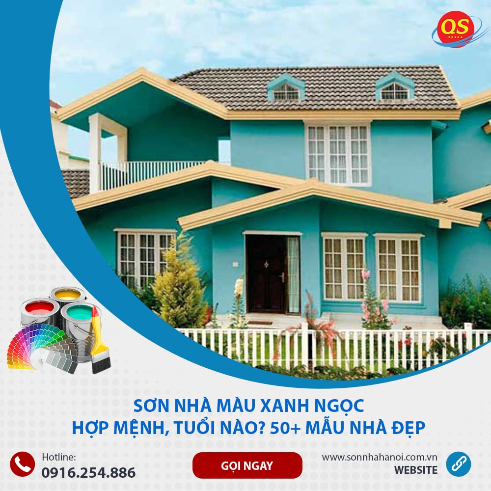 Sơn nhà màu xanh ngọc cho mặt tiền