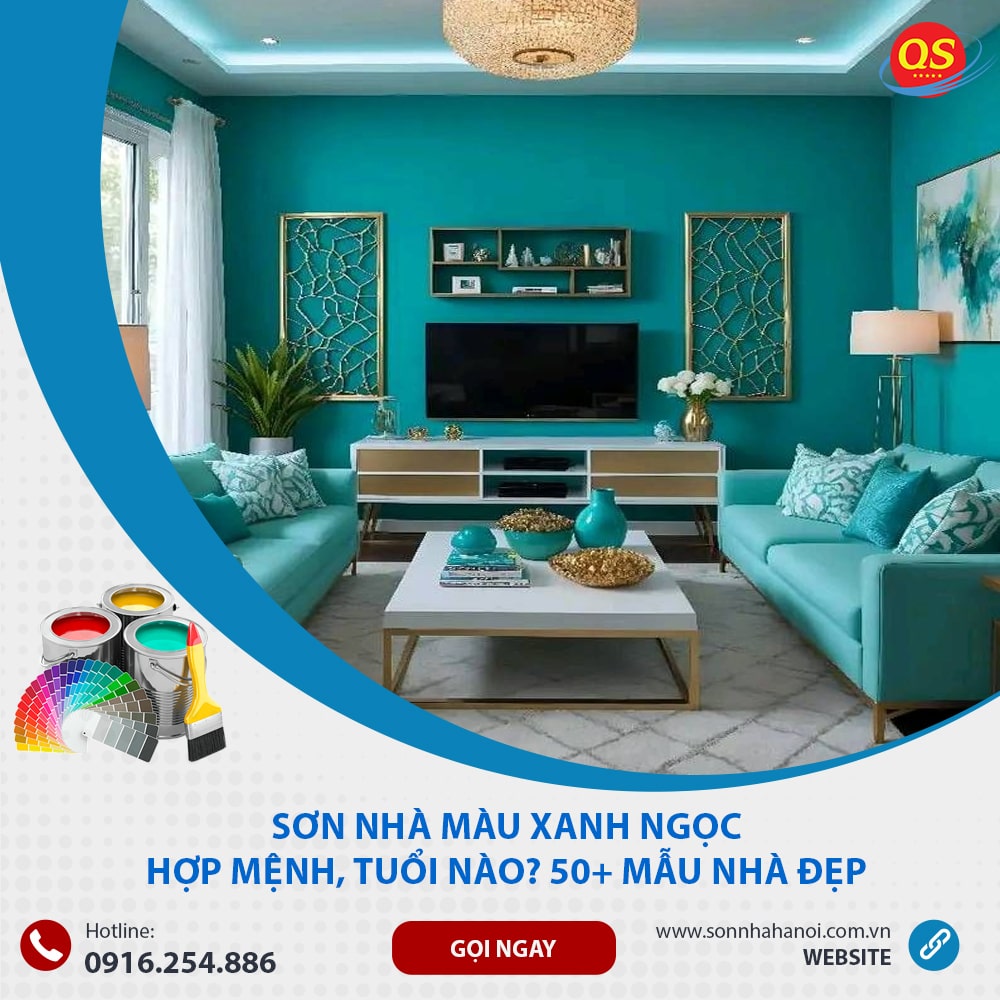 Sơn màu xanh ngọc cho phòng khách