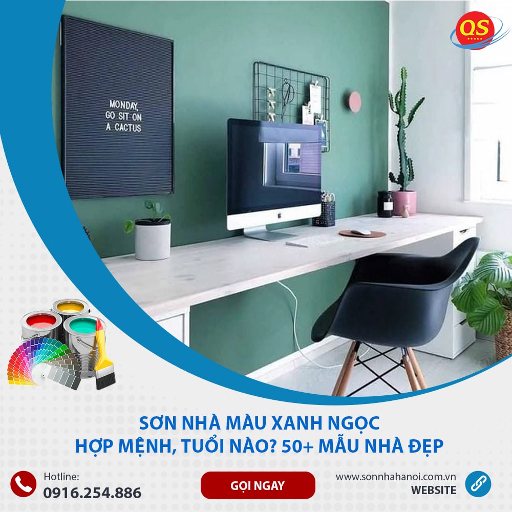 Sơn màu xanh ngọc cho phòng làm việc