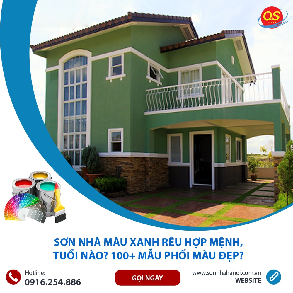 Sơn màu xanh rêu cho mặt tiền nhà