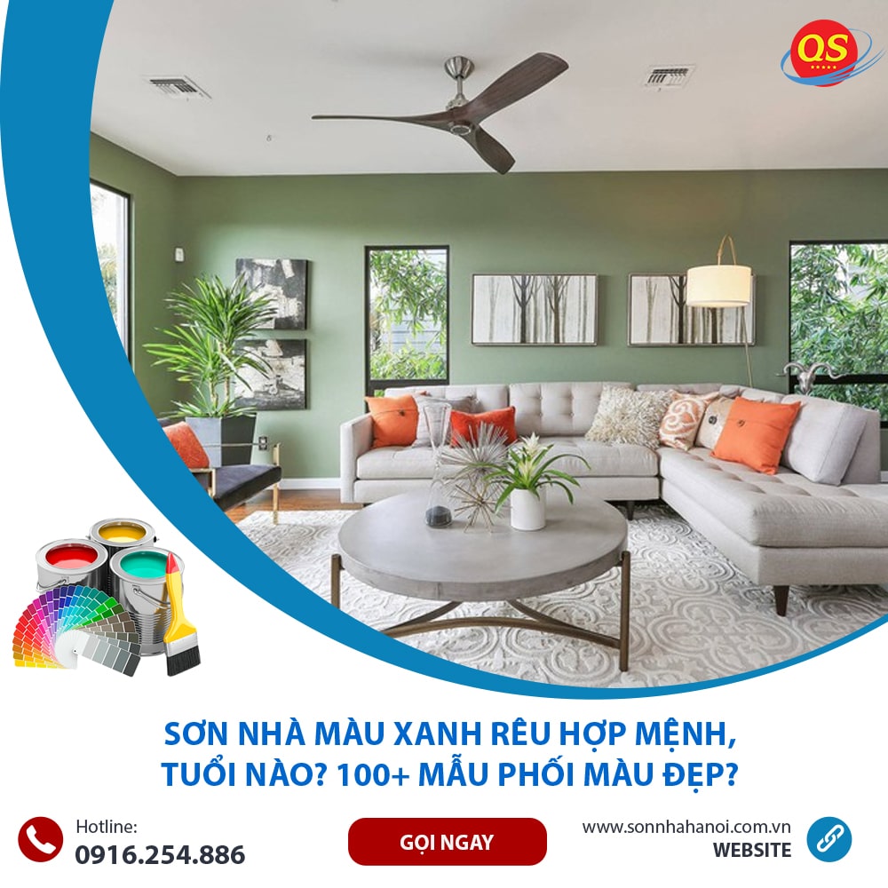 Sơ màu xanh rêu cho phòng khách