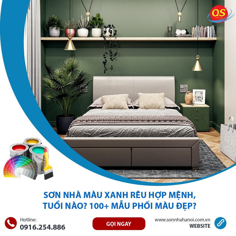 Sơn màu xanh rêu cho phòng ngủ