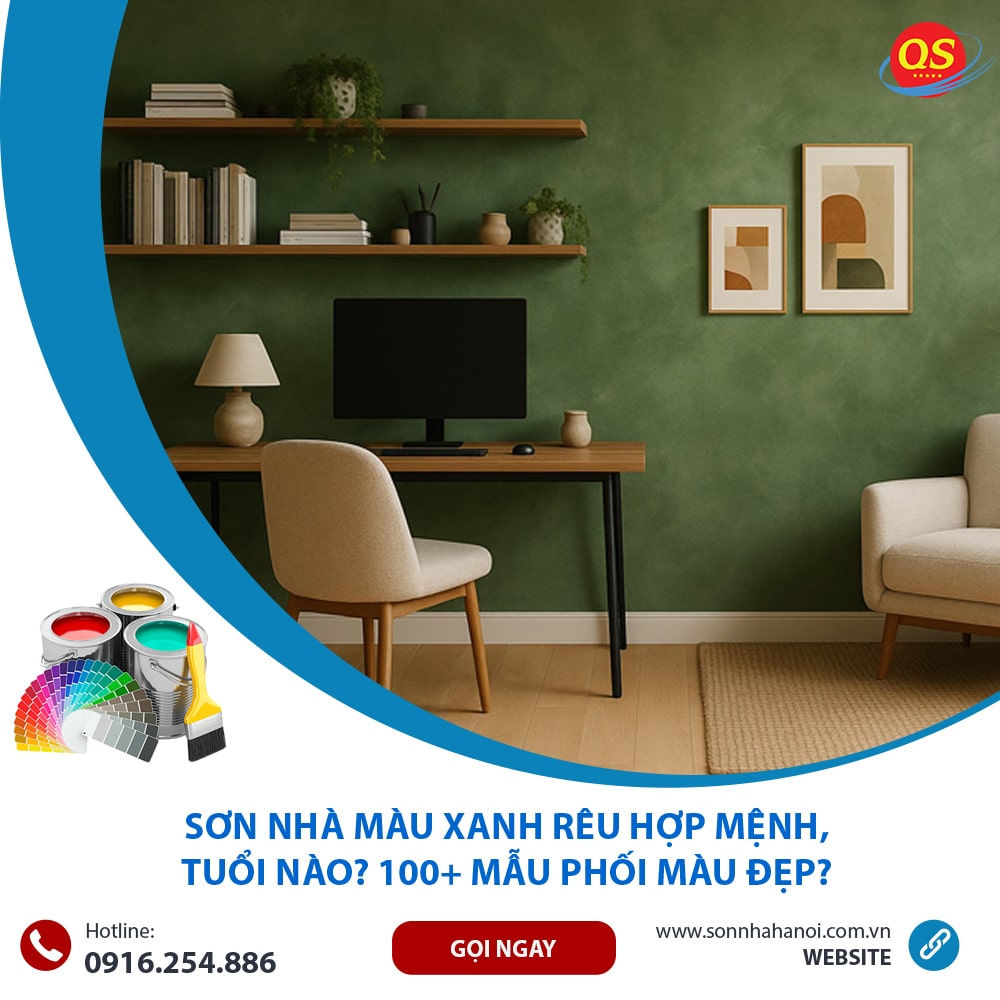 Sơn màu xanh rêu cho phòng làm việc