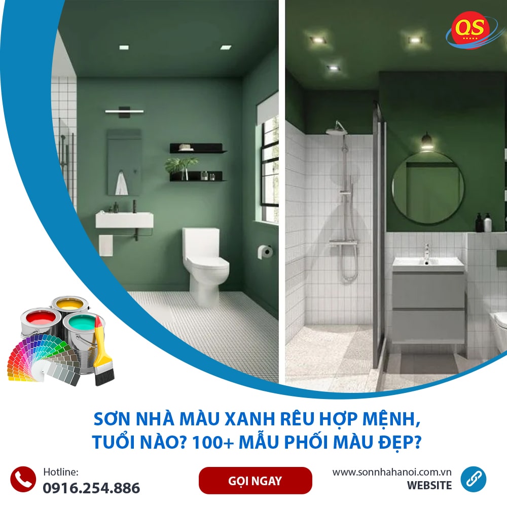 Sơn màu xanh rêu cho phòng tắm
