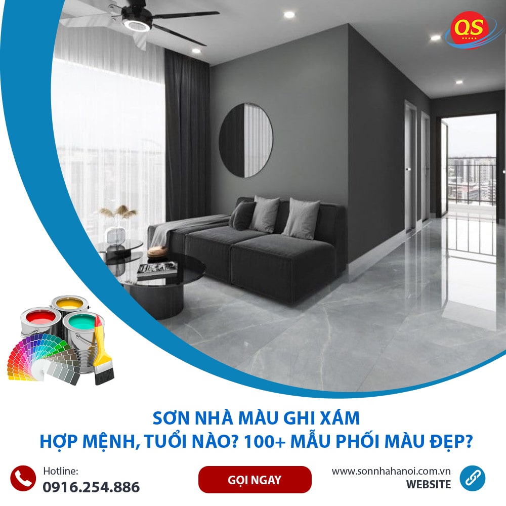 Sơn màu ghi xám cho phòng khách