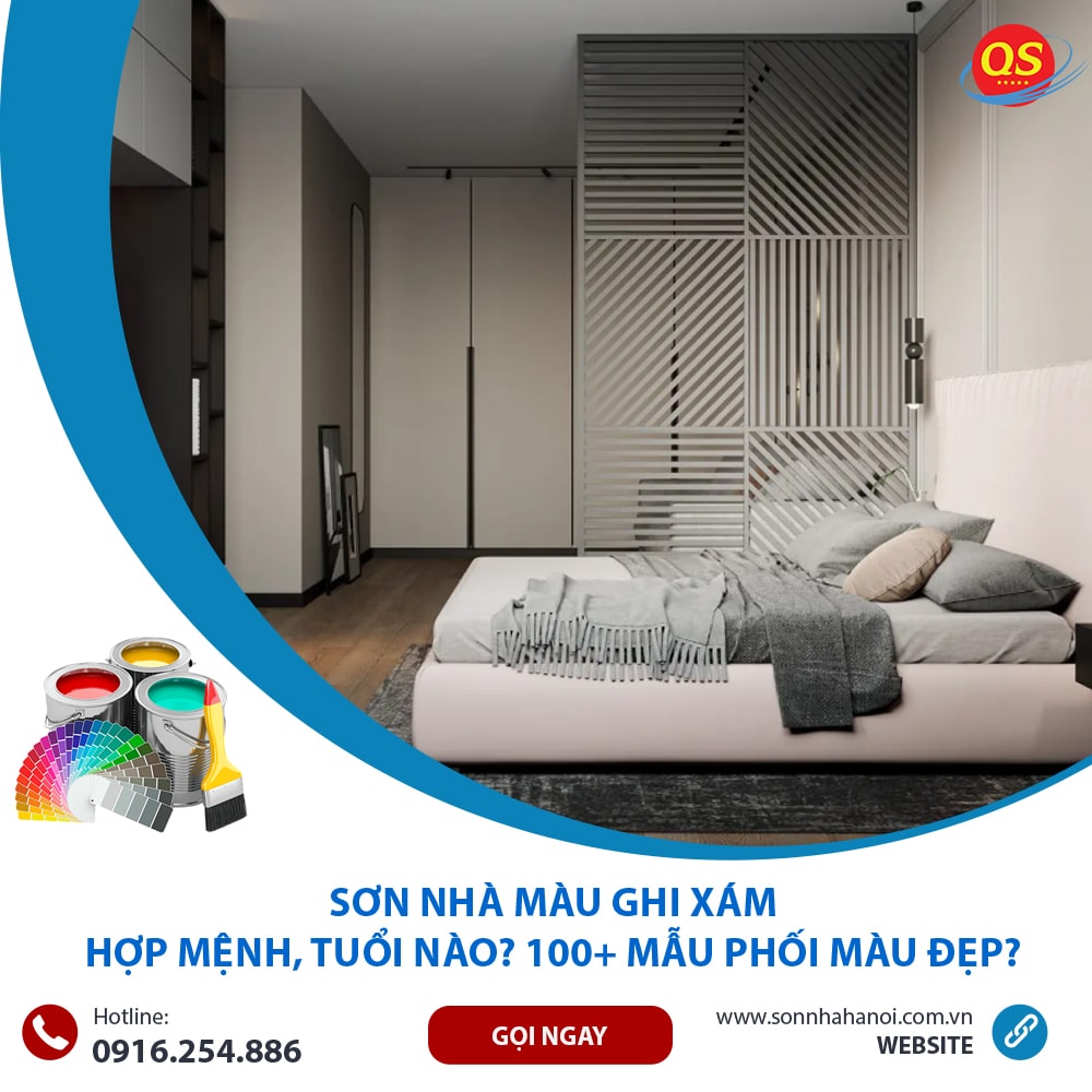Sơn màu ghi xám cho phòng ngủ