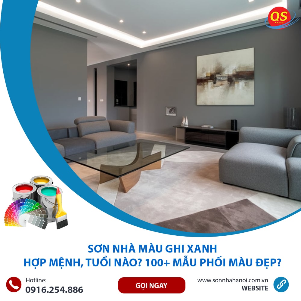 Sơn màu ghi xanh cho phòng khách