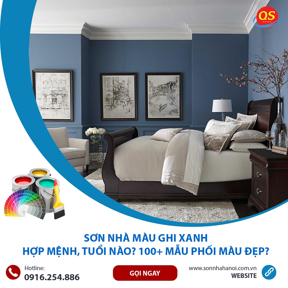 Sơn màu ghi xanh cho phòng ngủ