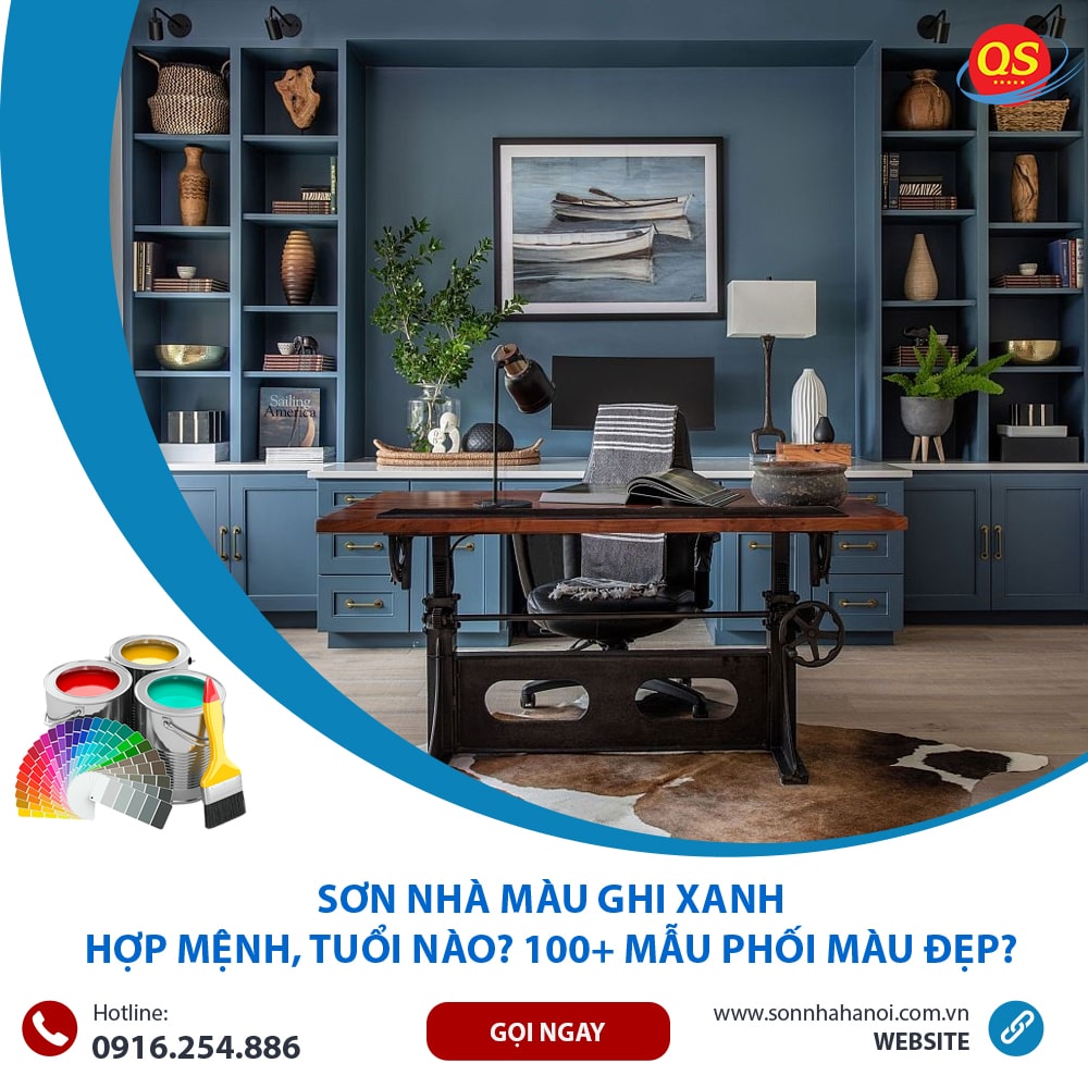 Sơn màu ghi xanh cho phòng làm việc