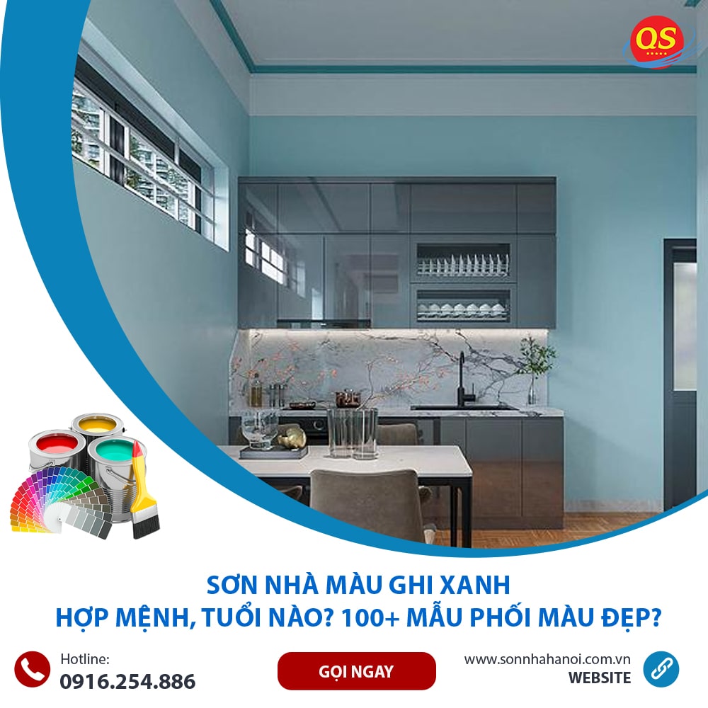 Sơn màu ghi xanh cho nhà bếp