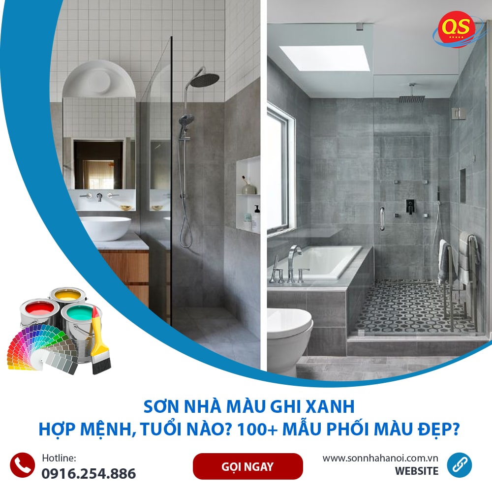 Sơn màu ghi xanh cho phòng tắm