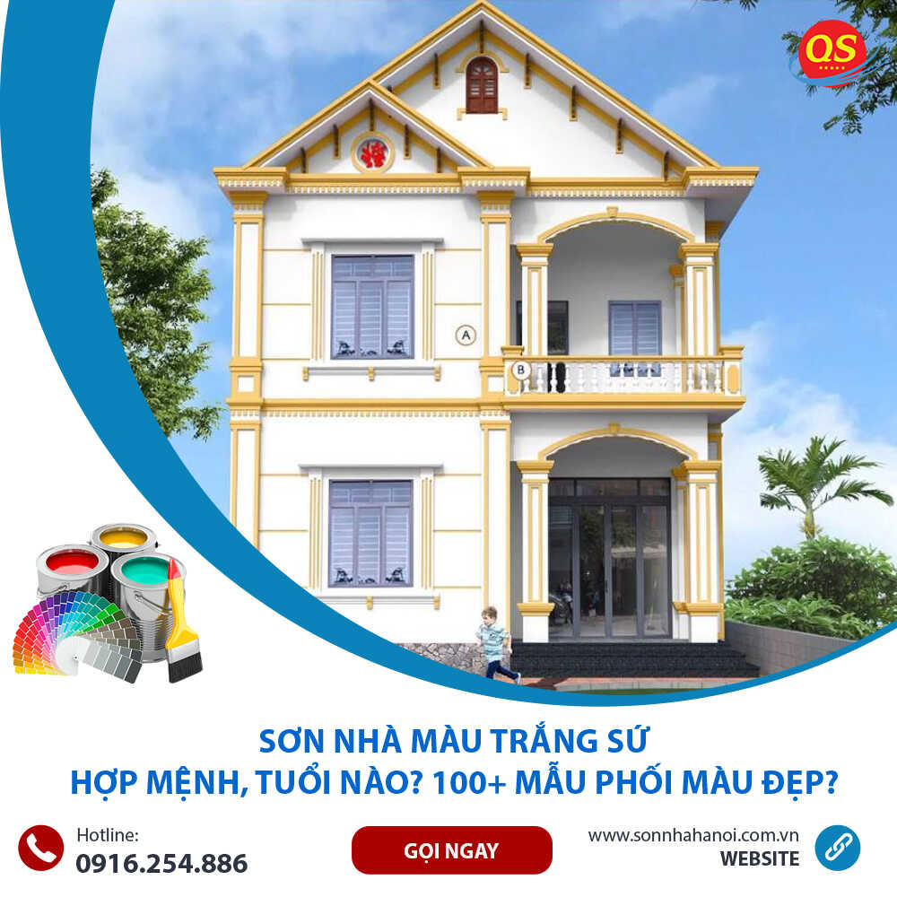 Sơn nhà màu trắng sứ kết hợp màu vàng kem Sơn nhà màu trắng sứ kết hợp màu vàng kem