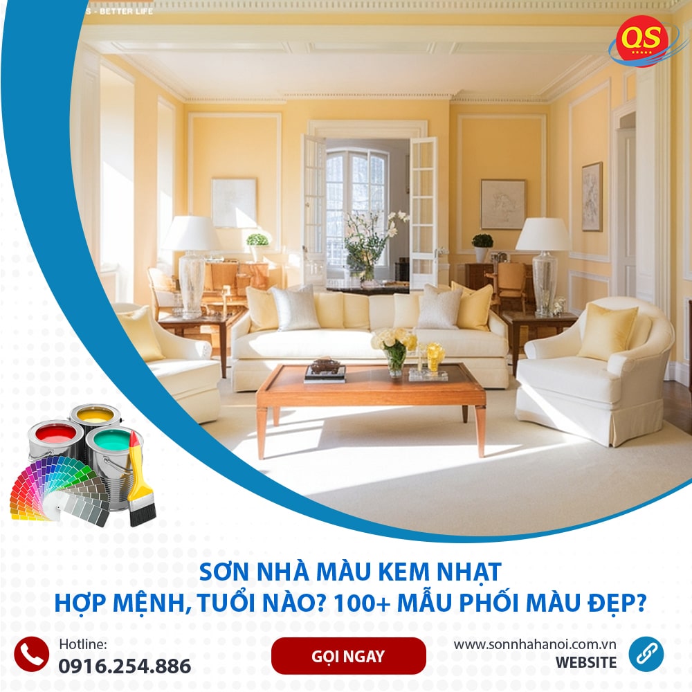 Sơn màu kem nhạt cho phòng khách