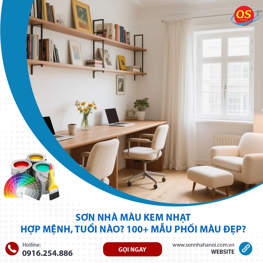 Sơn màu kem nhạt cho phòng làm việc