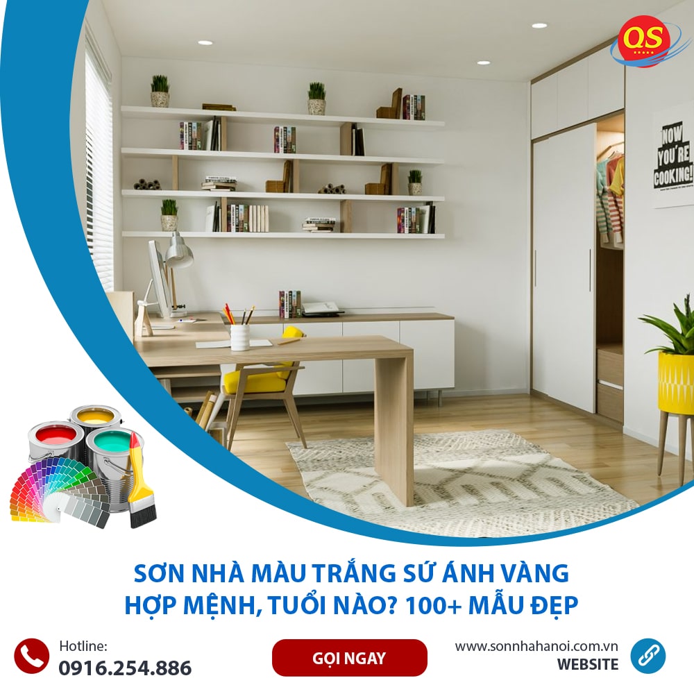 Sơn màu trắng sứ ánh vàng cho phòng làm việc