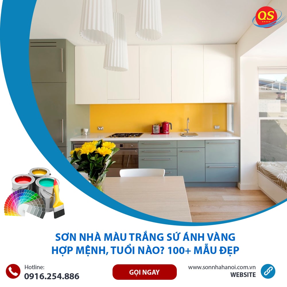Sơn màu trắng sứ ánh vàng cho nhà bếp