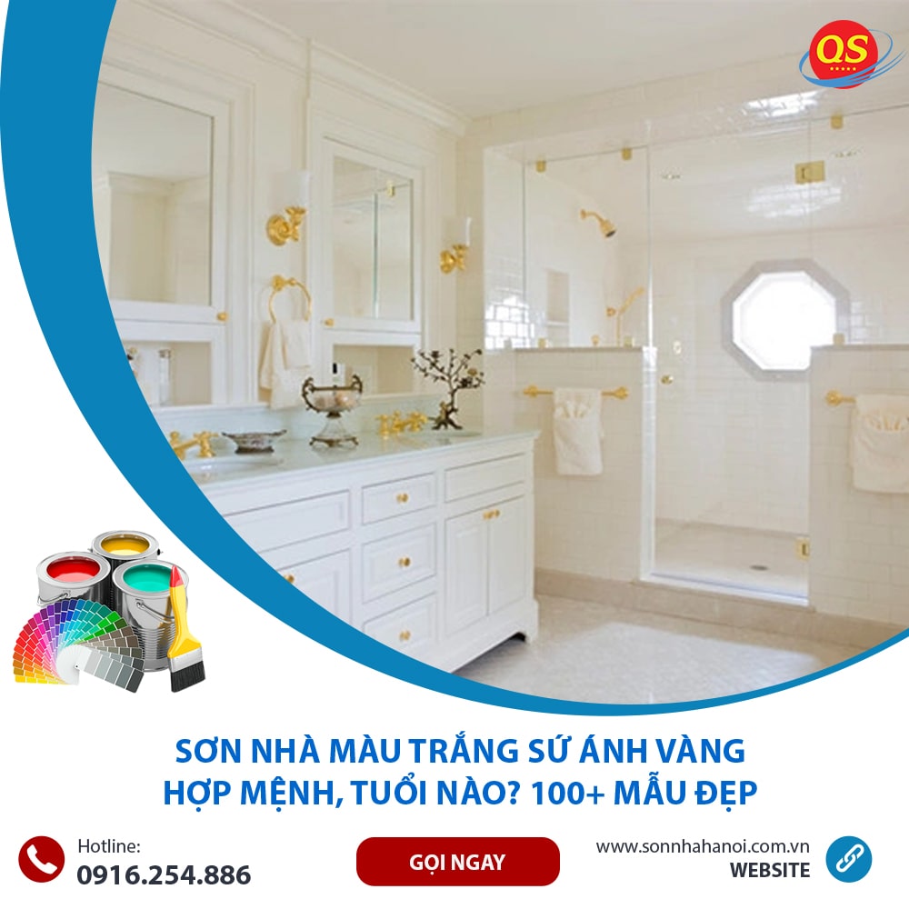 Sơn màu trắng sứ ánh vàng cho phòng tắm