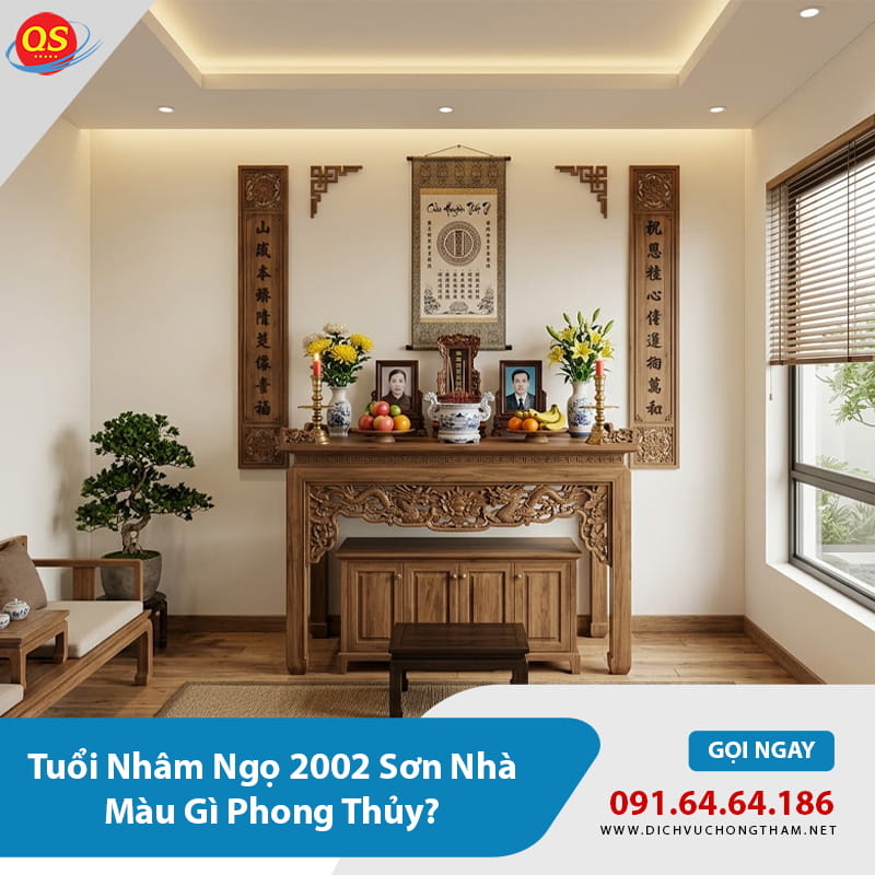 Phòng thờ sử dụng tông trắng ngà kết hợp nội thất gỗ tự nhiên mang đến không gian trang nghiêm, thanh tịnh