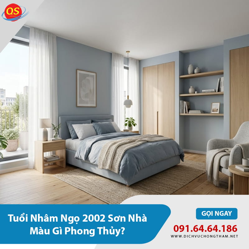 Phòng ngủ xanh ghi nhạt