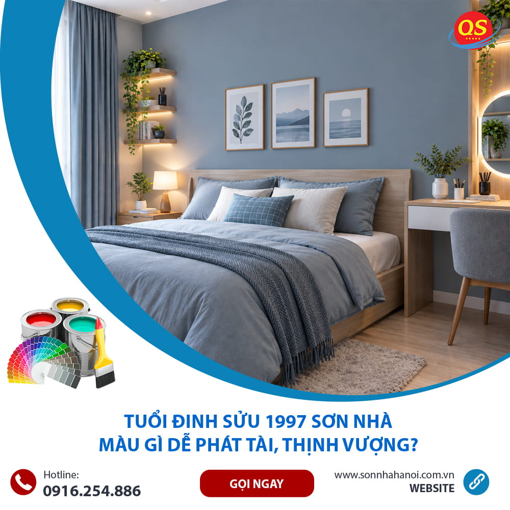 Phòng ngủ xanh xám tạo cảm giác thư thái